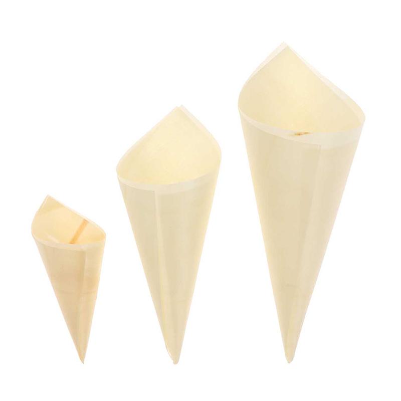 NEW 50pcs Disposable Wood Appetizer Cones Ice Cream Cone Cups Party Candy Cones