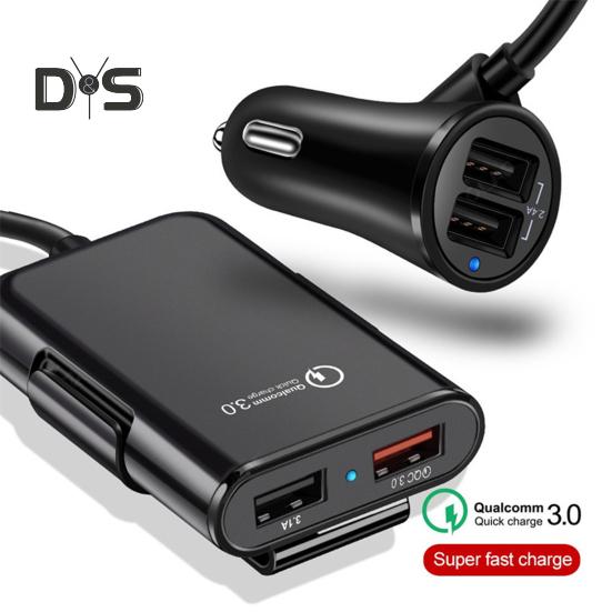 Автомобильное зарядное устройство QC3.0 3.1A 2.4A 4 USB 1.8M Кабель для переднего и заднего сиденья Универсальный высокой мощности 8A Быстрая зарядка Автомобильный зарядный адаптер Автомобильные принадлежности
