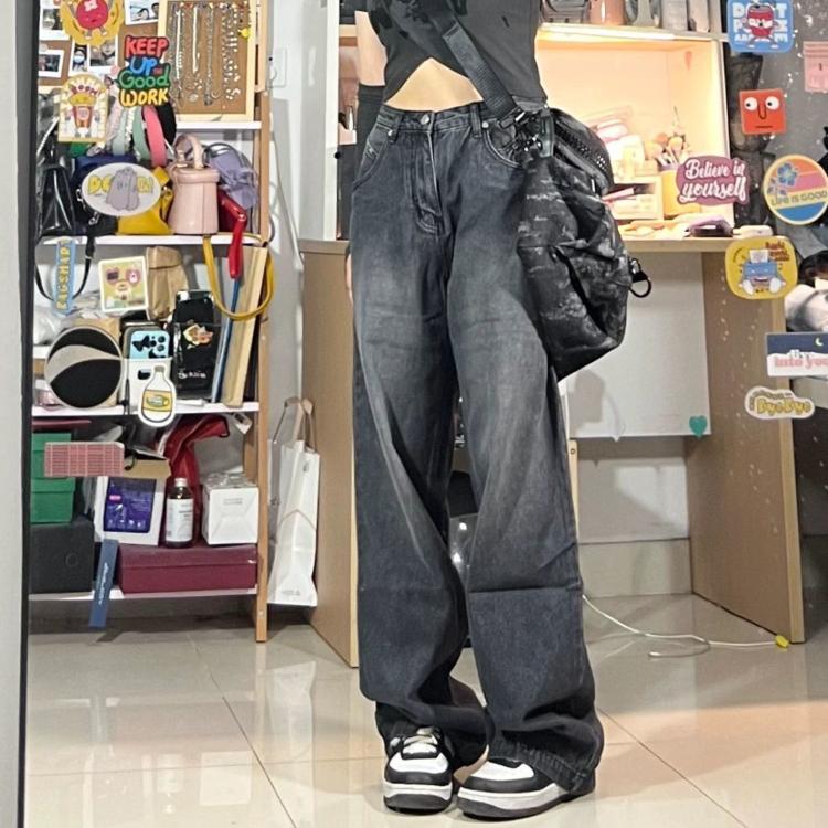 Vintage Black Jeans Women Baggy Y2K High Waiste Jeans Wide Leg Denim Trousers Korean Streetwear Retro Grunge Oversized
