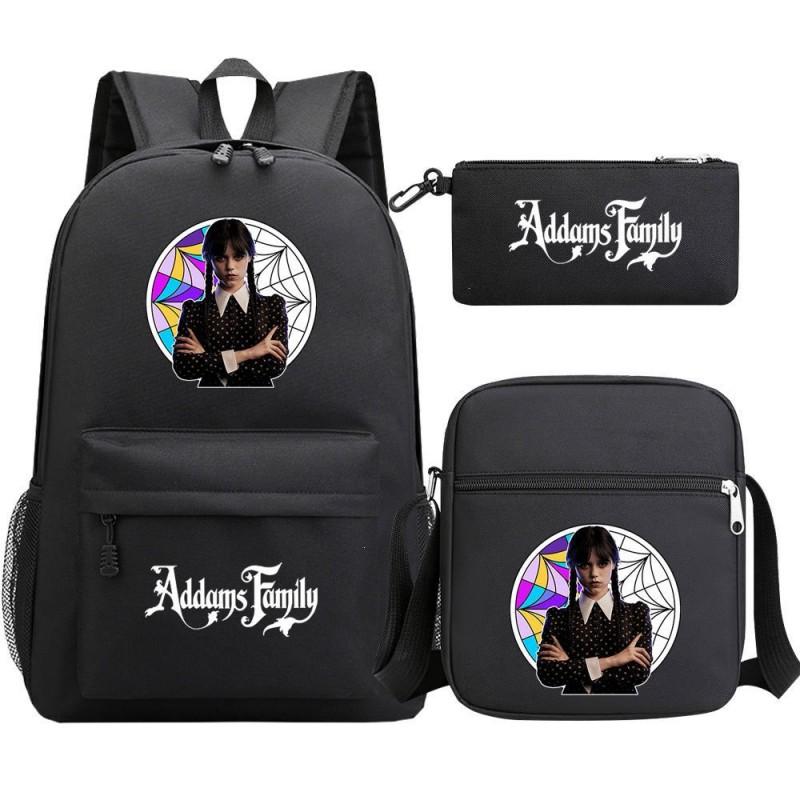 Wednesday Inspired Teen School Backpack Set 3pcs Oxford Fabric Dual Shoulder Bag Boys Girls Street Style