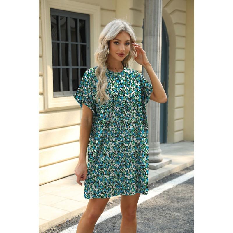 Женское весенне-летнее новое свободное платье с круглым вырезом, коротким рукавом и карманом с принтом в наличии