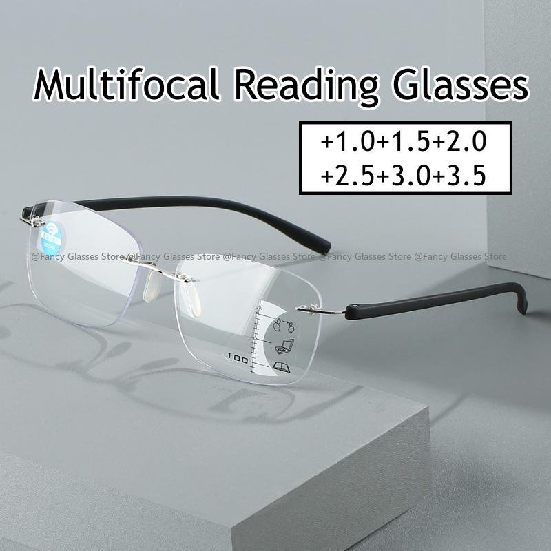 Мужские сверхлегкие безободковые мультифокальные очки для чтения, модные женские очки с прогрессивными линзами, мужские ретро-квадратные очки для дальнего зрения