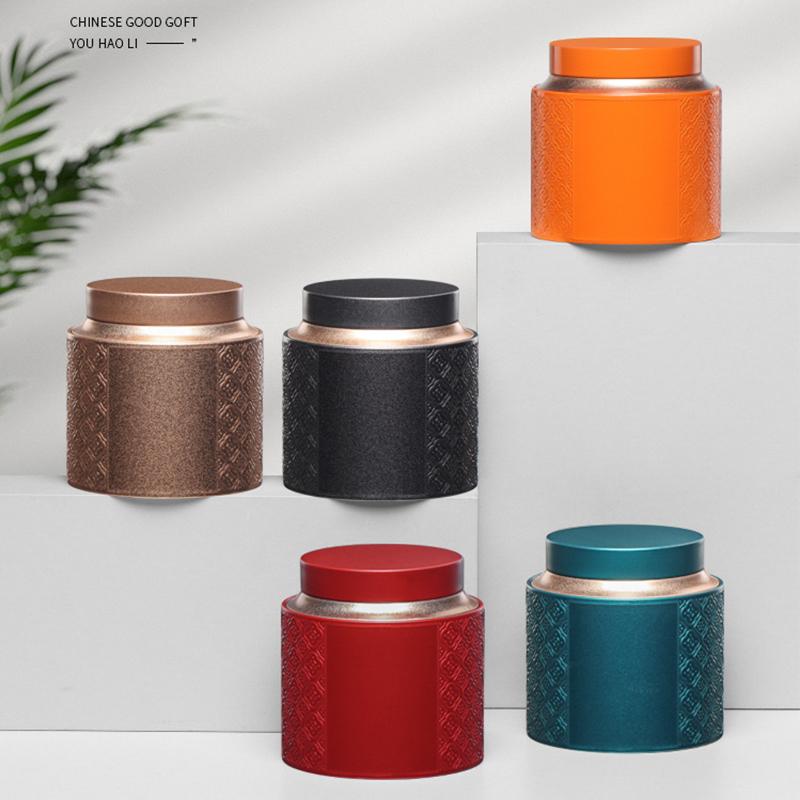 Embossed Portable Organizer Seal Tea Tin Box Cans Mini Tea Caddy Kung Fu Tea Sealed Can Dried Fruit Collection Packaging Storage