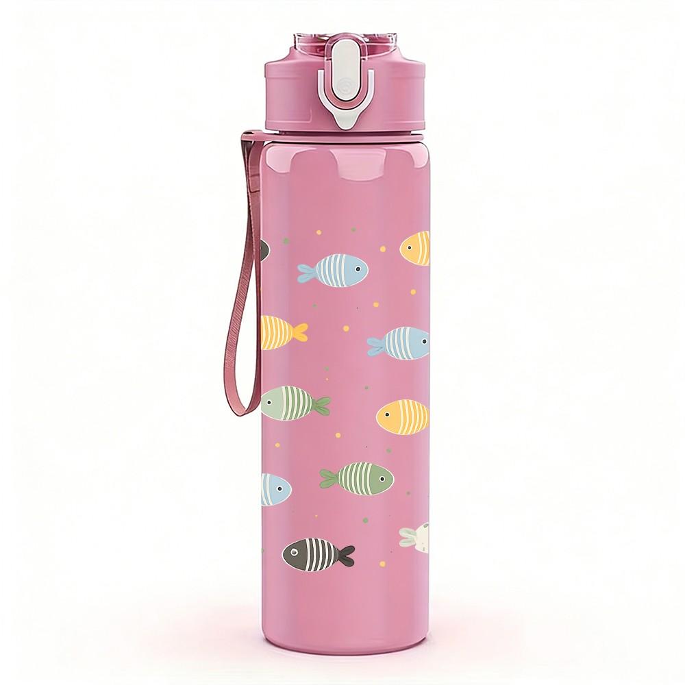 1PC Small Fish Seamless Pattern 750ml Color Plastic Sports Water Bottle Leakproof Flip Straw Lid Suitable for Sports Office Home Use