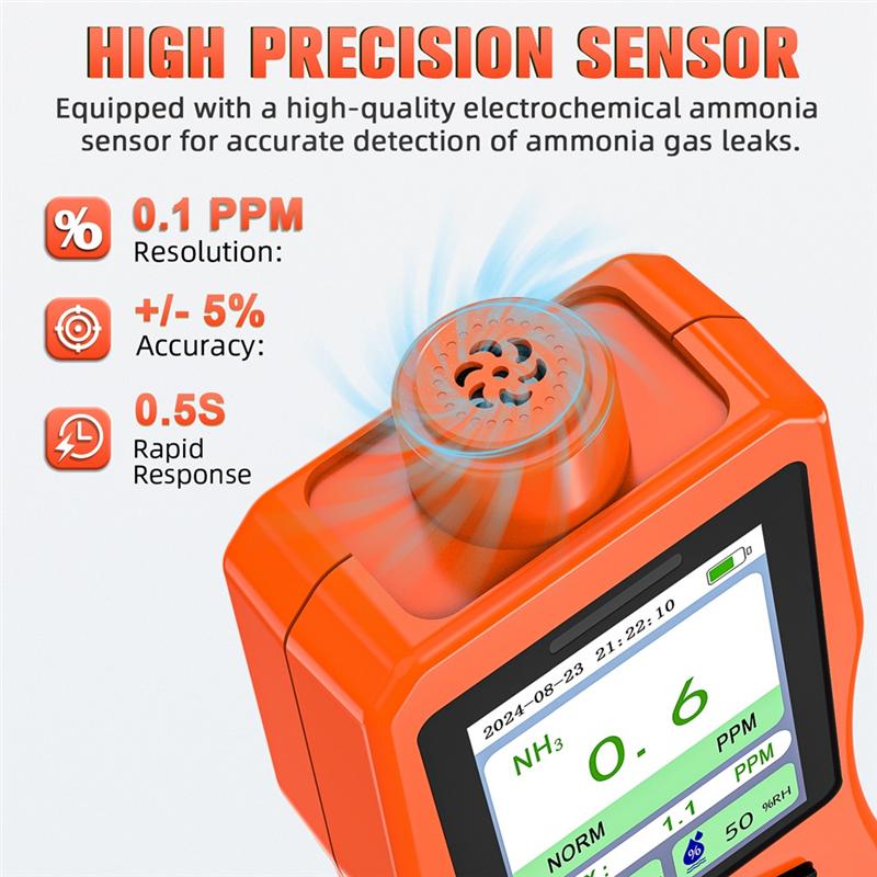 A27F-0-200 PPM Ammonia Gas Detector Portable Monitor With Temperature Humidity Tester, US PLUG For Farm, Poultry, Pig, Livestock