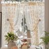 1PC Flower Embroidery Lace Sheer Curtain French Countryside Cream Style Half Curtain for Bedroom Living Room Window Showcase Home Decor