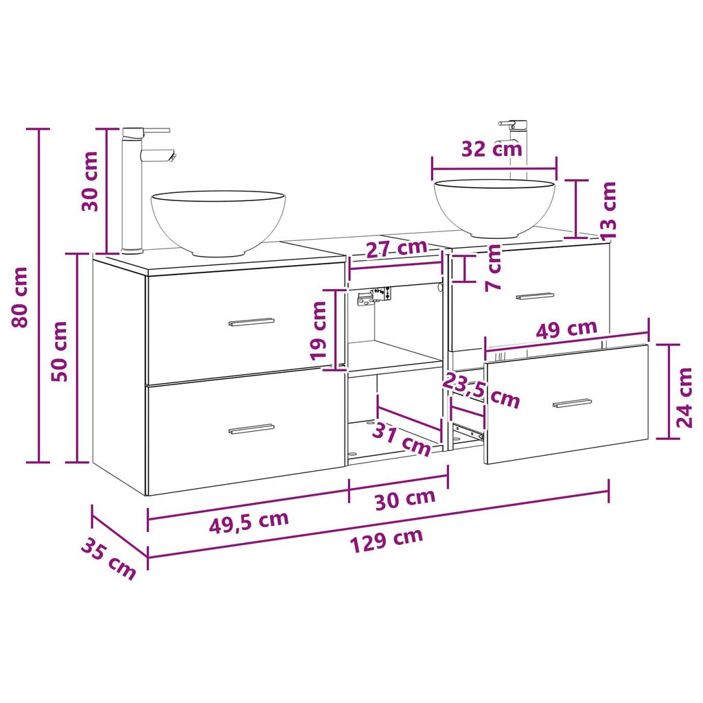 Bathroom Cabinet Set 3 pcs Reclaimed Wood 129 x 35 x 80 cm