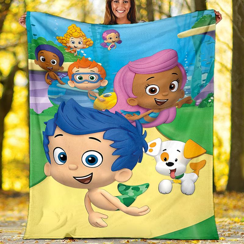 Bubble Guppies Theme Printed Blanket - Perfect for Couch, Bed, Travel & Outdoor Use | Machine Washable, Cozy & Durable.