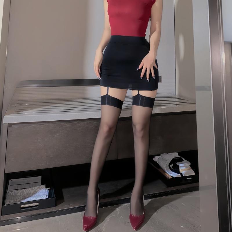 Women Fishnet Lingerie Pantyhose Plus Size Sexy Stockings Garter Belt Crotchless Sheer Lace Thigh High Top Over Knee Tights