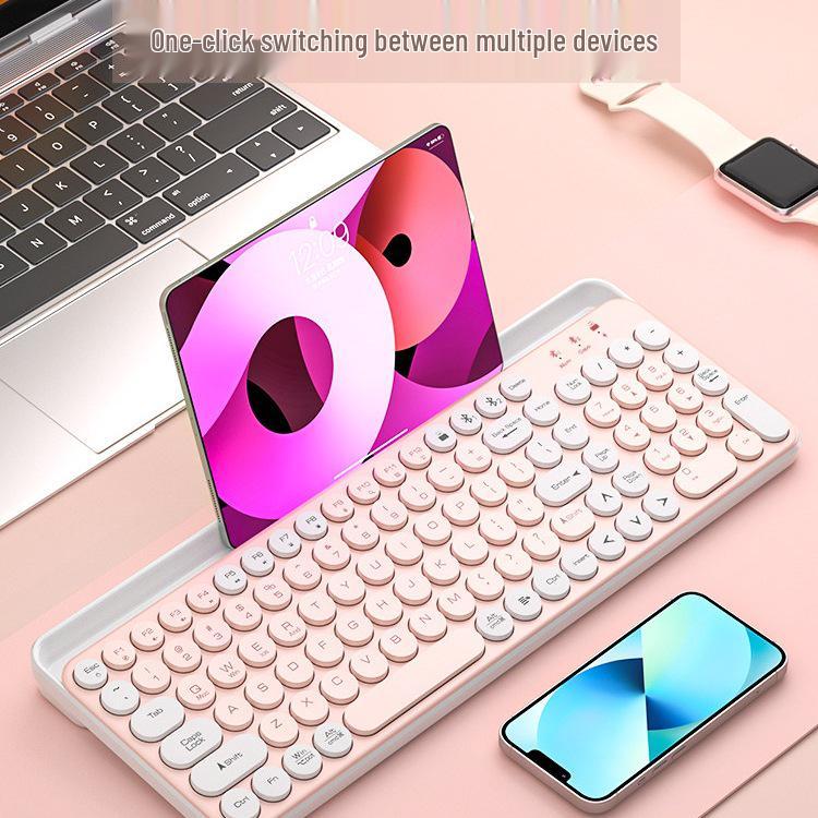 Ретро Беспроводной Bluetooth Двухрежимный Набор Клавиатуры и Мыши с Круглыми Клавишами для Компьютеров, Ноутбуков, Телефонов и Планшетов