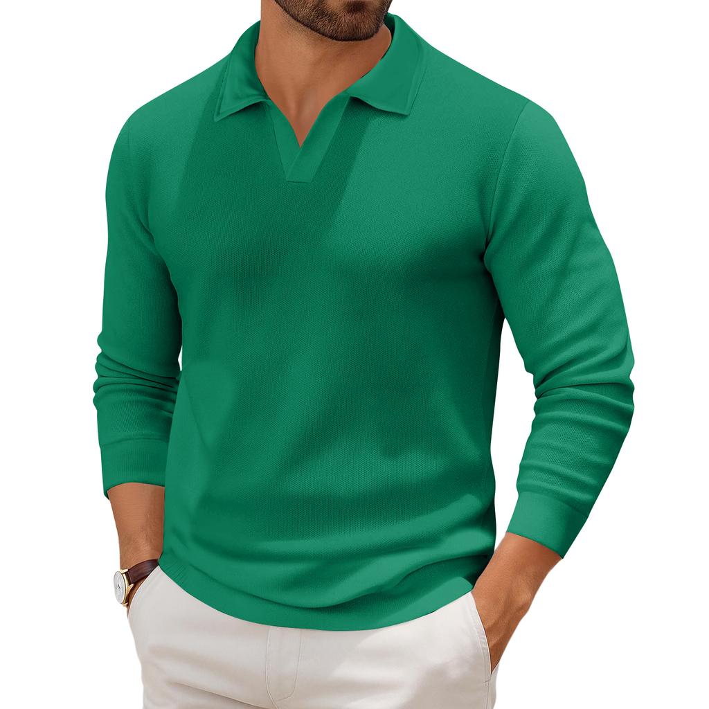 Men's Casual Collared Long-Sleeve Knit Base Layer Top