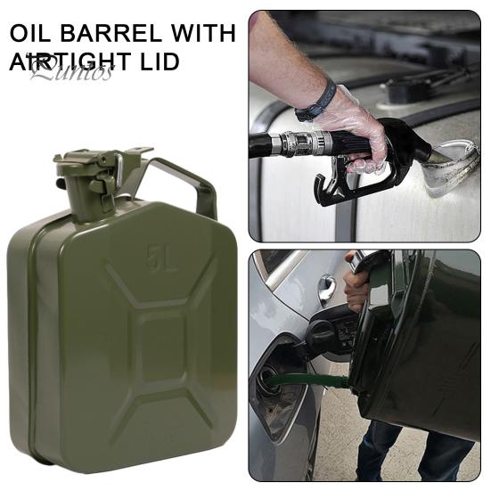 Прочный портативный бензобак 5 л, металлический канистра, наружный контейнер для жидкости с герметичной крышкой и противоскользящим запирающим штифтом для предотвращения утечки топлива, большой для кемпинга