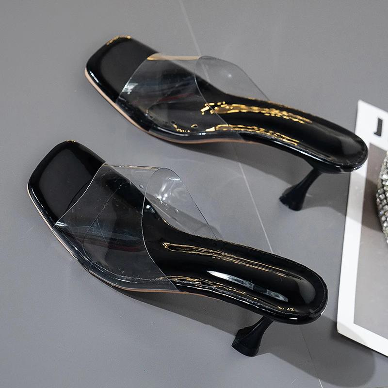 Summer Pumps Sandals PVC Jelly Slippers Open Toe High Heels Women Transparent Perspex Shoes Heel Clear