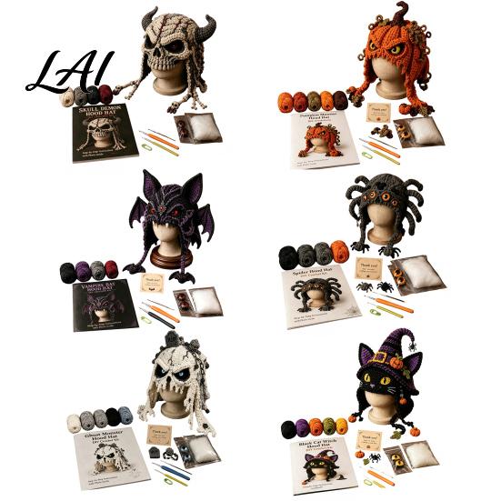 Craft Supplies for Kids Halloween Animal Hood Crochet Kit Skull Spider Bat Hat DIY Spooky Pumpkin Earflap Kit Adults Teens Autumn Winter Project