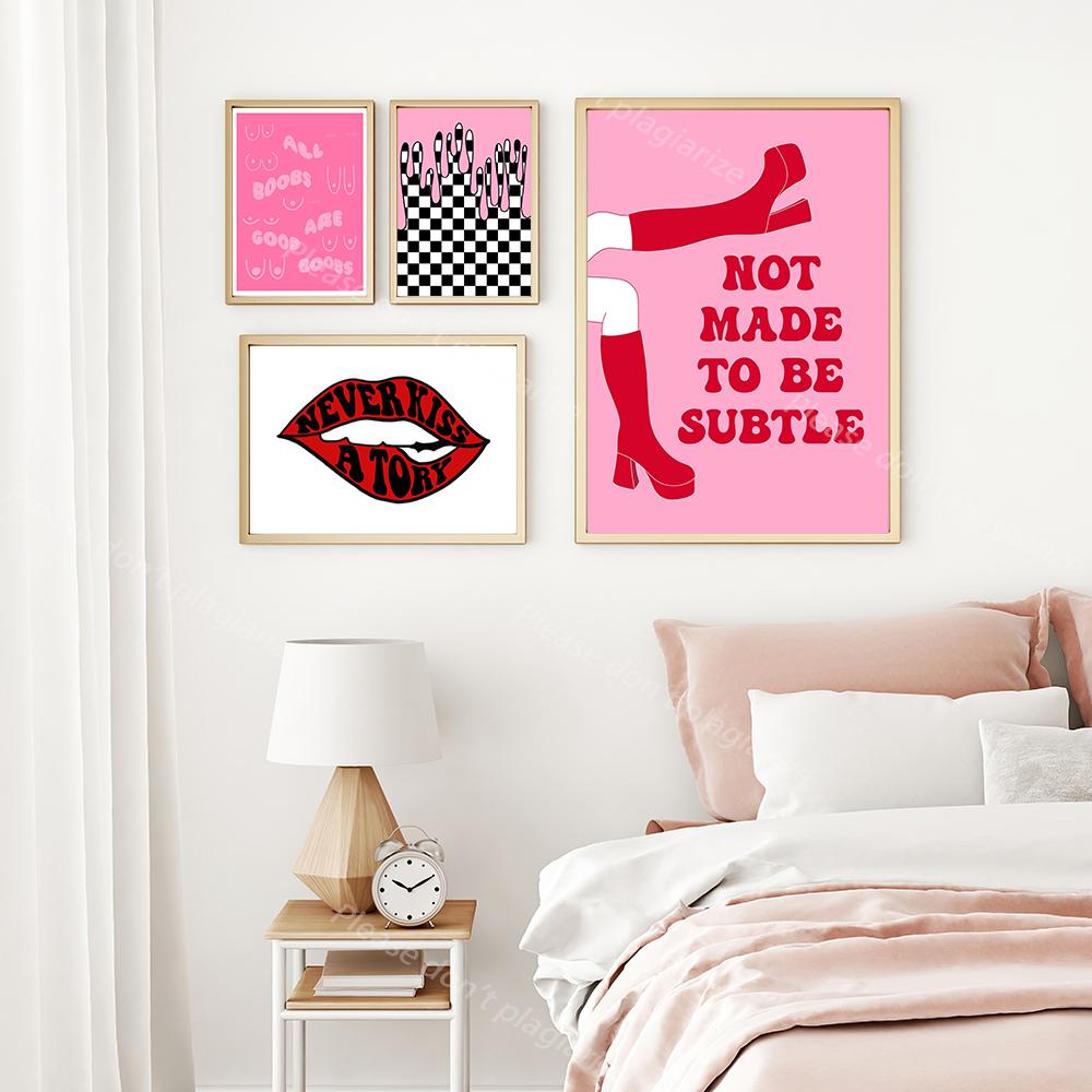 Abstract Pink Feminism Irregular Wall Art Poster Print Line Body Positivity Pictures Canvas Painting Living Bed Room Home Decor