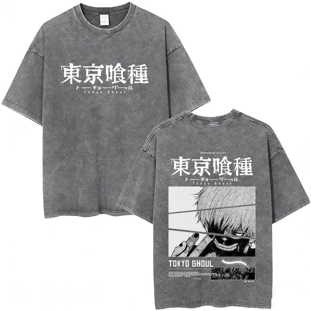 Camiseta Vintage de Anime Tokyo Ghoul Kaneki Ken, Camiseta Retro de Gran Tamaño para Hombre y Mujer, Estilo Gótico Rock436
