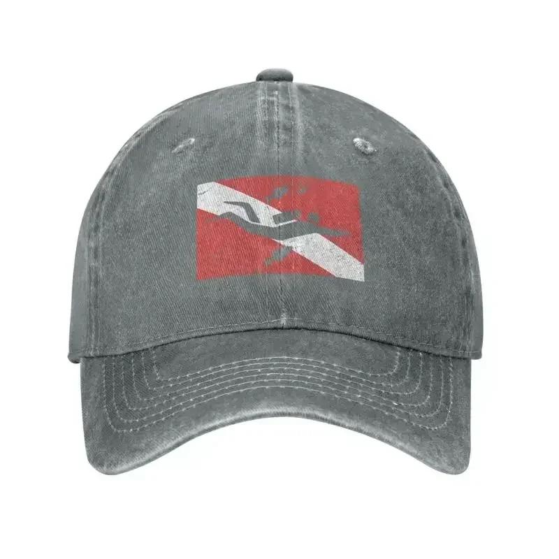 Punk Unisex Cotton Vintage Scuba Diver Flag Baseball Cap Adult Dive Lover Adjustable Dad Hat Unisex Women Outdoor