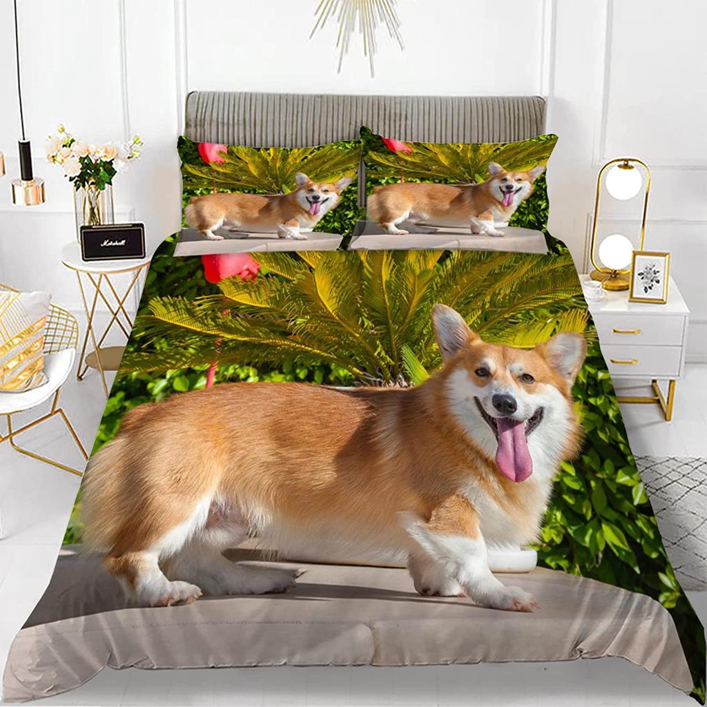 Пододеяльник Corgi King Queen Size, полиэстеровый комплект постельного белья для детей, мальчиков и девочек, с наволочкой, милая собака Kawaii