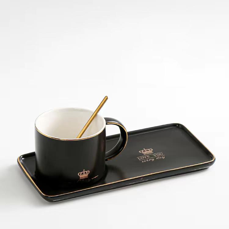 Nordic Style Simple Solid Color Mug Coffee Cup Plate Two Piece Set Afternoon Tea Ceramic Water Cup Coffee Cup Mug