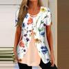Рубашки для женщин, топы с короткими рукавами, нарядные летние повседневные блузки с v-образным вырезом и нерегулярным подолом с принтом, футболки