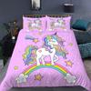 Unicorn Duvet Cover Set King Queen Size Pink 3D Print Cute Unicorn Star Rainbow Cloud for Kids Girls Boys Polyester Bedding Set