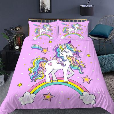 Комплект постельного белья Unicorn размера King Queen, розовый, 3D-принт, милый единорог, звезда, радуга, облако, для детей, девочек и мальчиков, комплект постельного белья из полиэстера