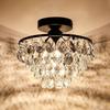Modern Small Crystal Ceiling Light Fixture Mini Black Semi Flush Mount Chandelier Light Fixture for Hallway Bedroom Bathroom Closet E27