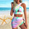 Women's Shoulder Strap Swimsuit Green Summer Printed Bikini Short Tank Top Swimsuit