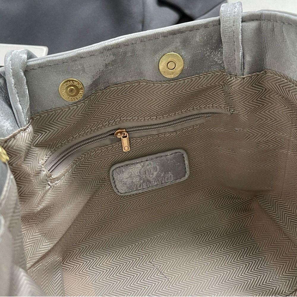 Large Capacity Vegetable Basket Bag Pure Color Shoulder Bag PU Leather Bucket Bag  Lady/Girls