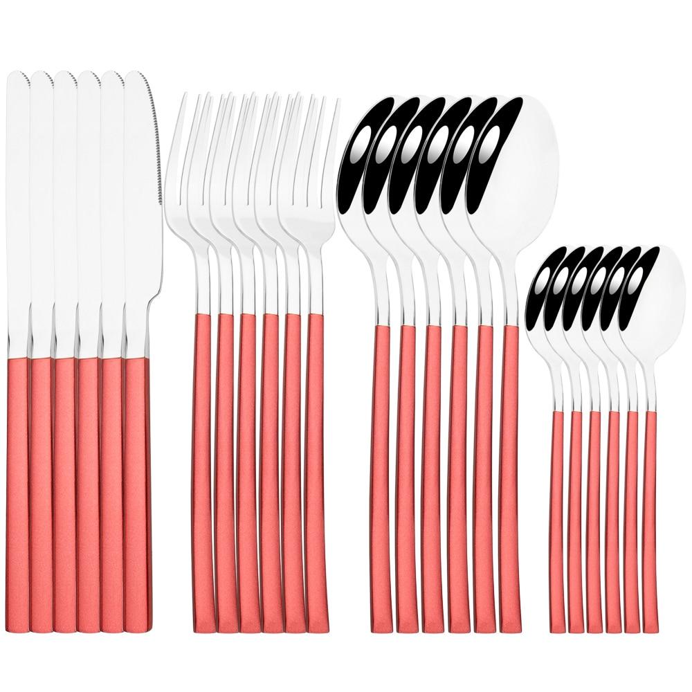 Золотая посуда, ложки, вилки, ножи, столовые приборы, 24 предмета, набор столовой посуды из нержавеющей стали, зеркальная полировка, кухонный набор столового серебра