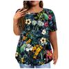 Women's Short Sleeve Shirt Round Neck Plus Size T-Shirt Flower Printed Casual Tops