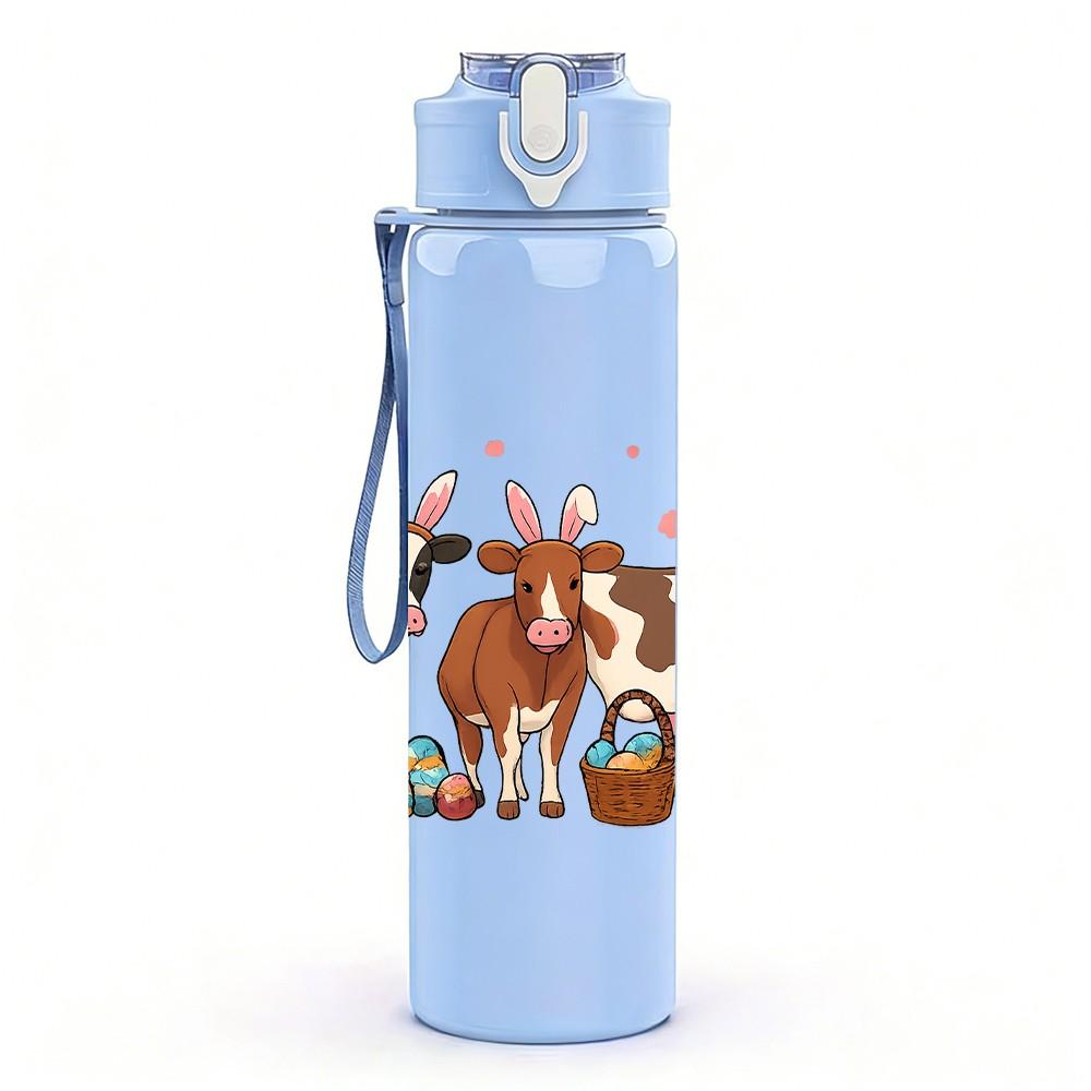 1PC Herd Dairy Cows 750ml Color Plastic Sports Water Bottle Leakproof Flip Straw Lid Suitable for Sports Office Home Use