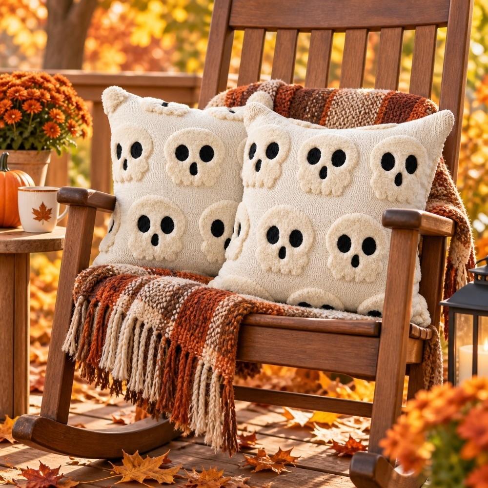 Skeletont Pillow Cover Soft Plush Cushion Case Warm Plush Throw Pillowcase Halloween