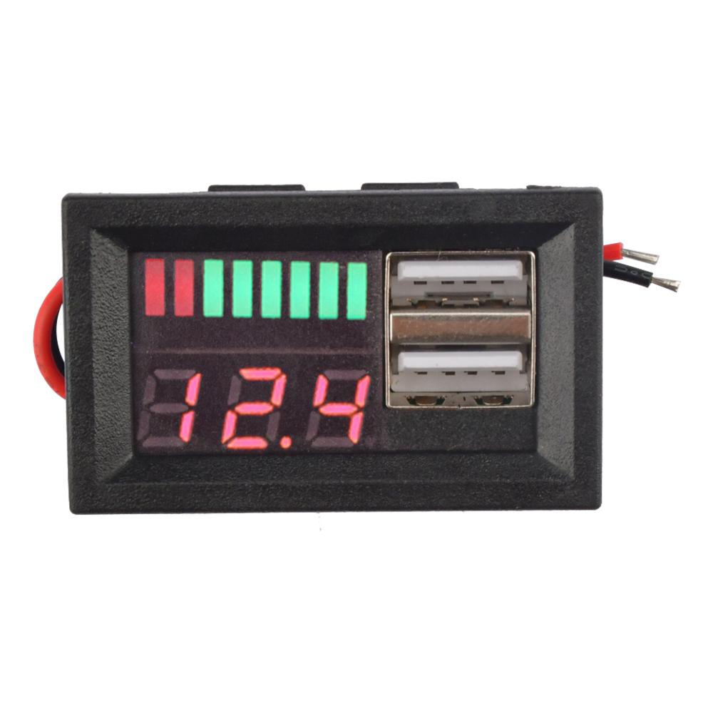 Dual USB 5V 2A Car Voltmeter Voltage Meter Panel 12V-24V 3S-7S Lithium Battery Capacity Indicator Power Tester Li-ion Lead acid