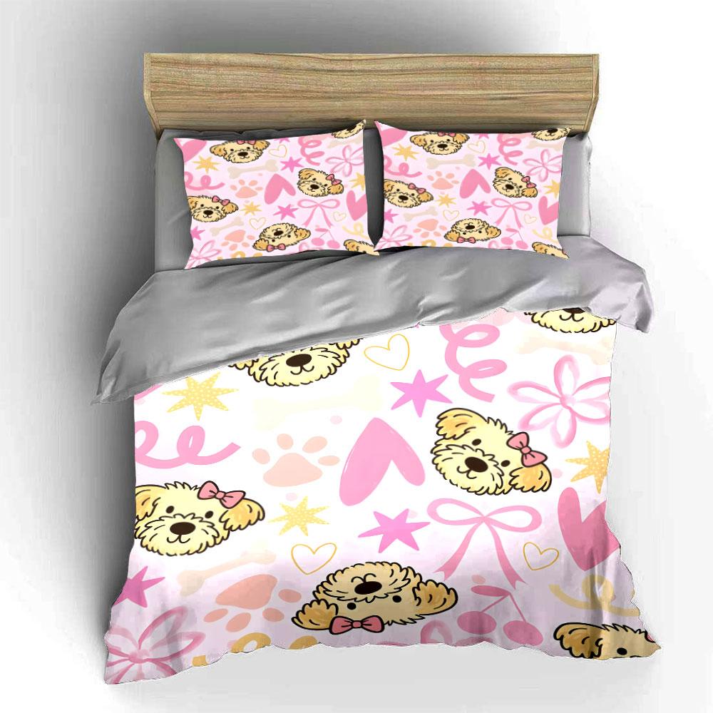 "Cartoon Dog Themed Three-Piece Set" Bedding Set with 1 Duvet Cover 2 Pillowcases Single Double King Queen, Gift