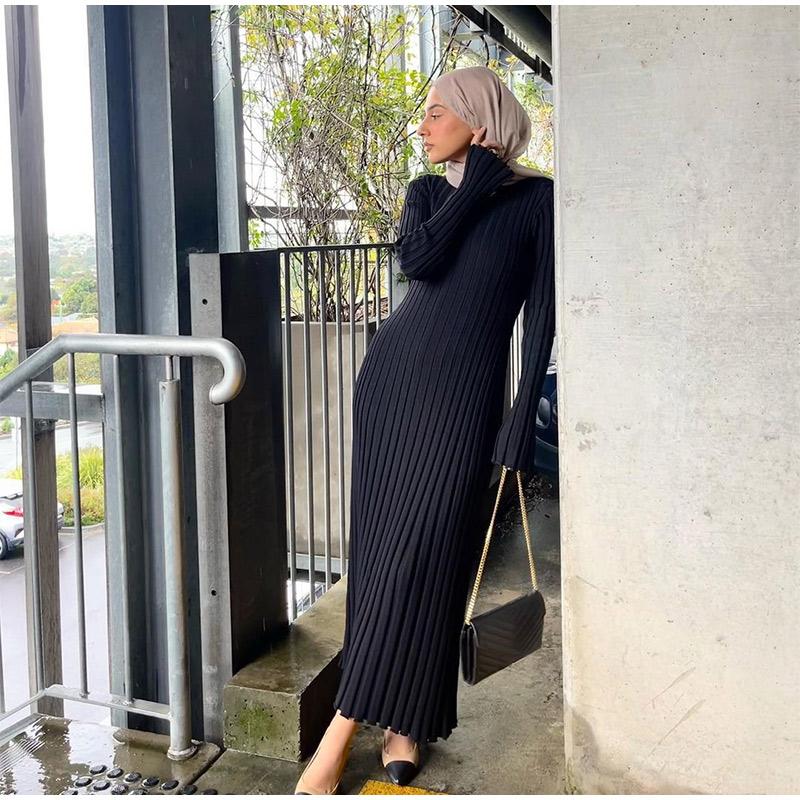 Женские элегантные ребристые трикотажные платья макси с длинным рукавом, облегающее длинное платье-карандаш с завязками на талии, винтажный халат