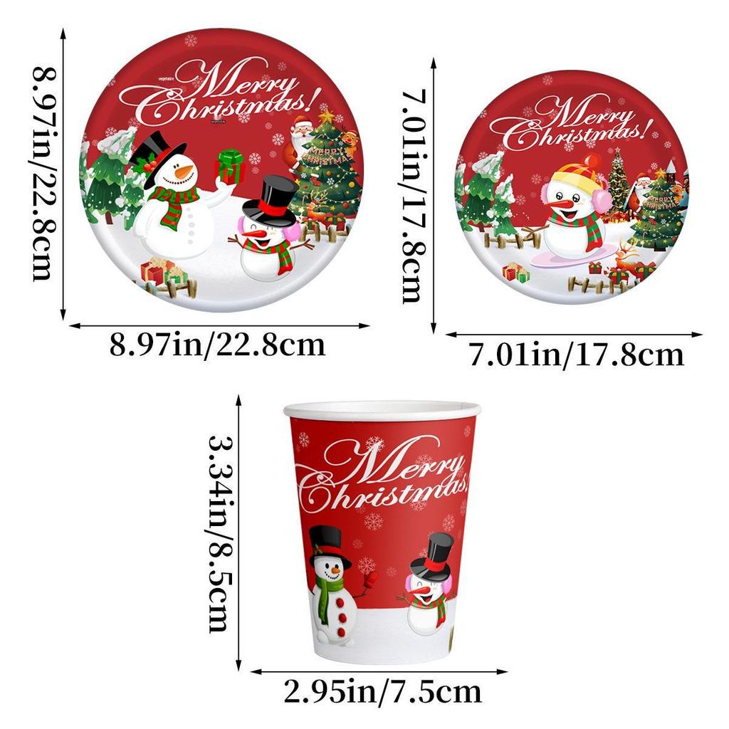 2024 Christmas Snowman Party Set: Paper Cups, Plates, Knives, Forks & Spoons