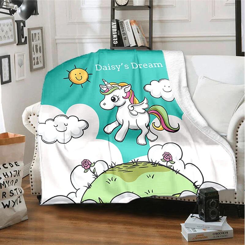 3D cartoon fantasy unicorn warm and soft linen blanket cover suitable for living room, bedroom, bed, sofa, hiking, leisure