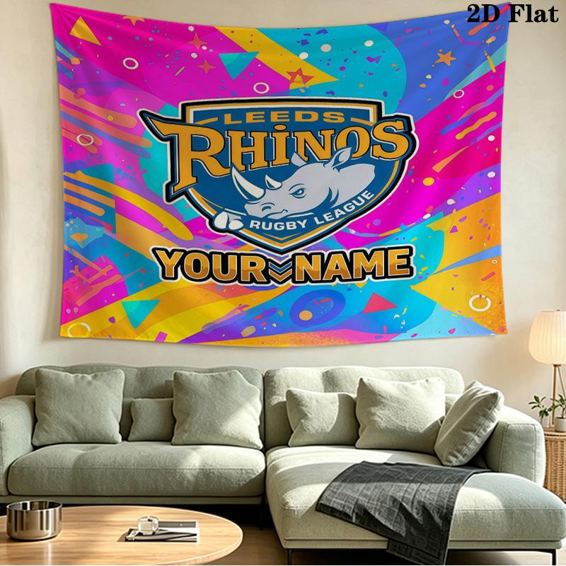 Custom Name Leeds Rhinos2 Printed Tapestry – Wall Hanging for Bedrooms, Dorms, and Home Decor