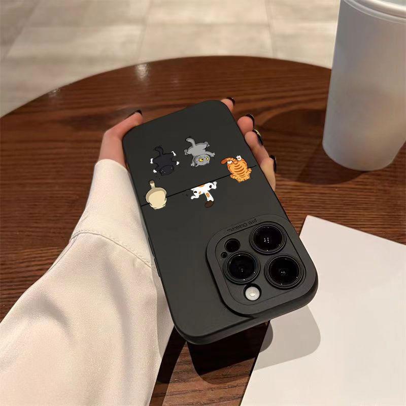 Игривый чехол для телефона с рисунком падающих кошек для серий iPhone 17 16 15 14 13 12 11 16E Pro Max Plus Двойная защита