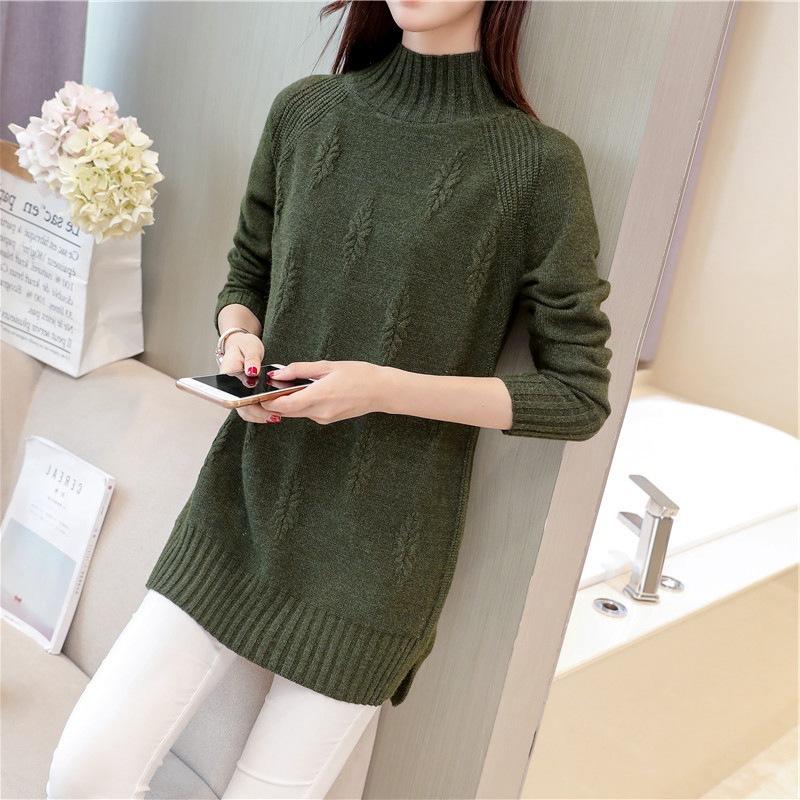 Women's Winter High Neck Vintage Sweater Plus Size Casual Pullover Knit Long Sleeve Printed Long Sleeve