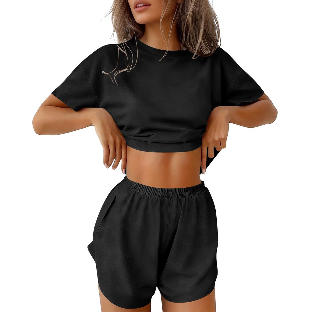 Женский пижамный комплект с коротким рукавом, полосатый, с принтом, двухпредметный, для отдыха, пижама с вырезом, комплект с разделенными шортами, мягкая одежда для сна