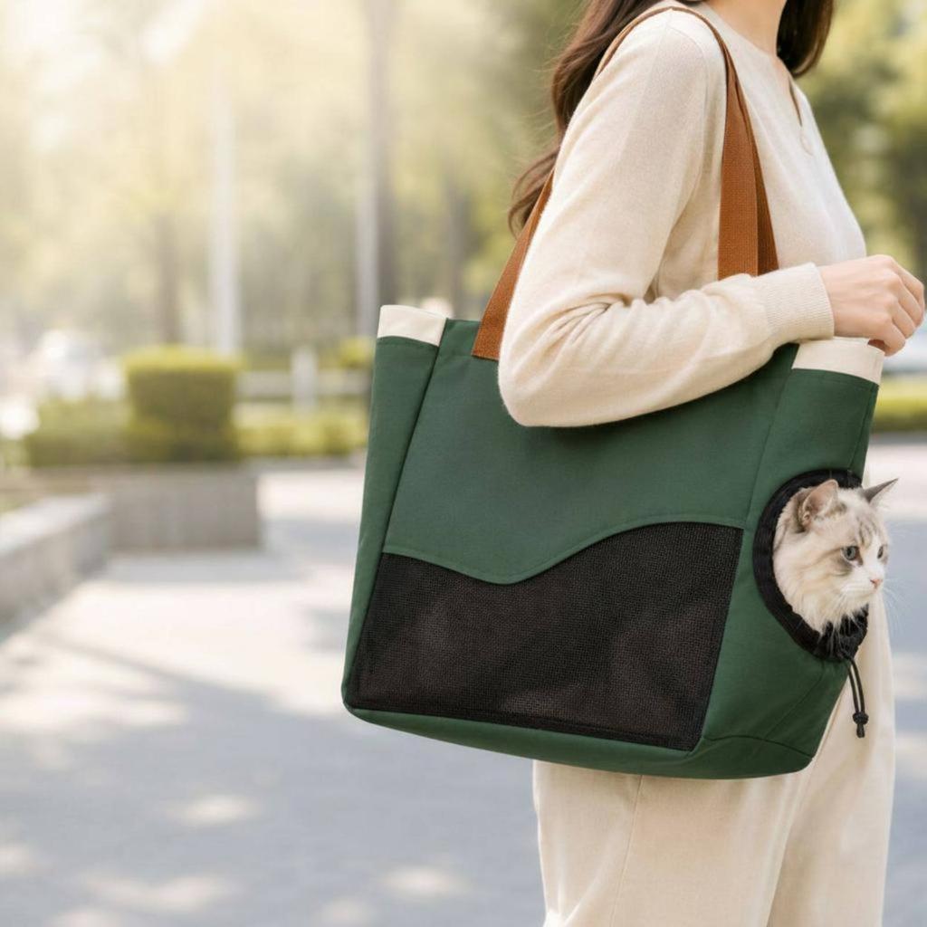 Feline Carrier Bag Woven Handles Portable Feline Carrier Travel Pet Bag Reinforced Corners Shoulder Carry