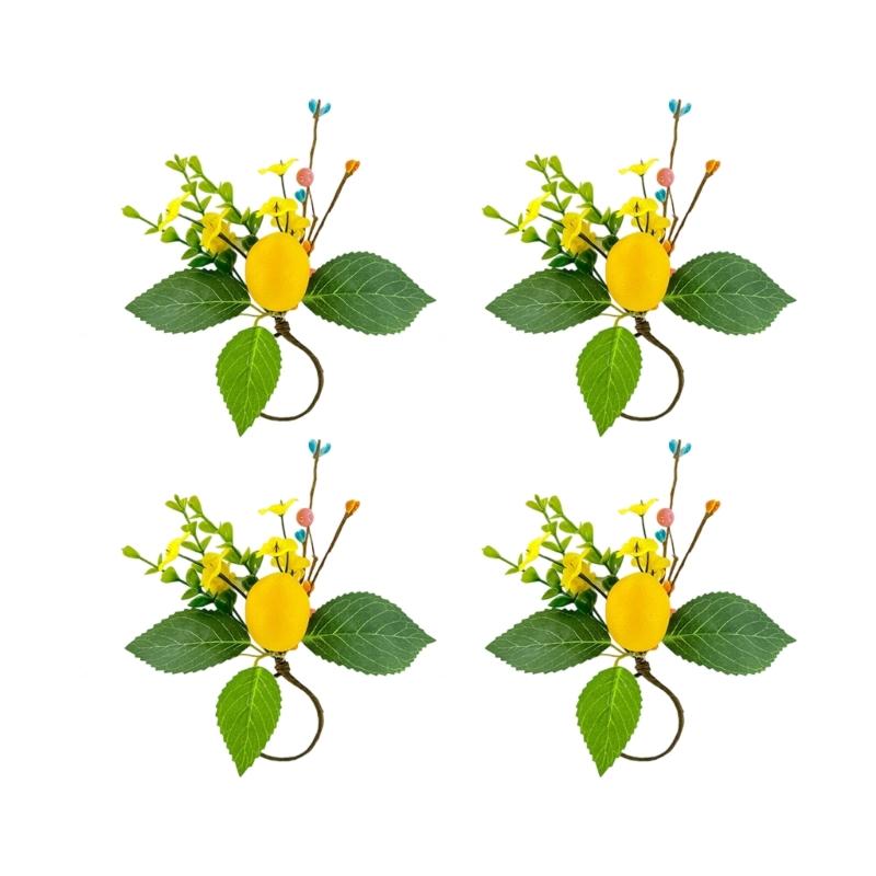 Easter Themed Simulated Green Grass Napkin Rings With Silk Leaf And Colorful Eggs For Festival Table Decoration