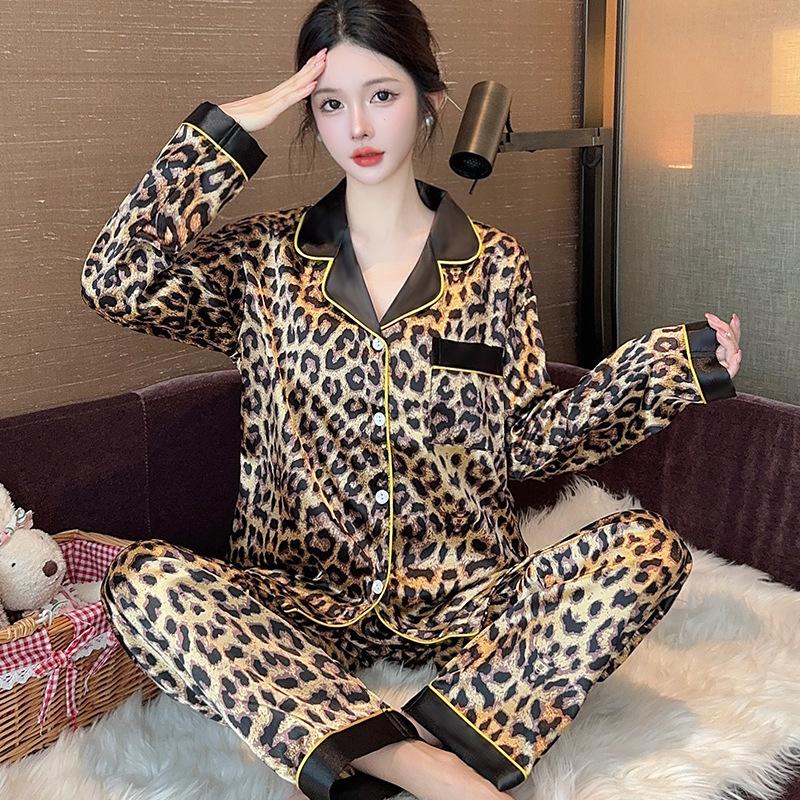 Осенний новый сексуальный леопардовый принт пижамы домашний костюм женский с длинными рукавами модный удобный костюм домашний костюм может быть внешним