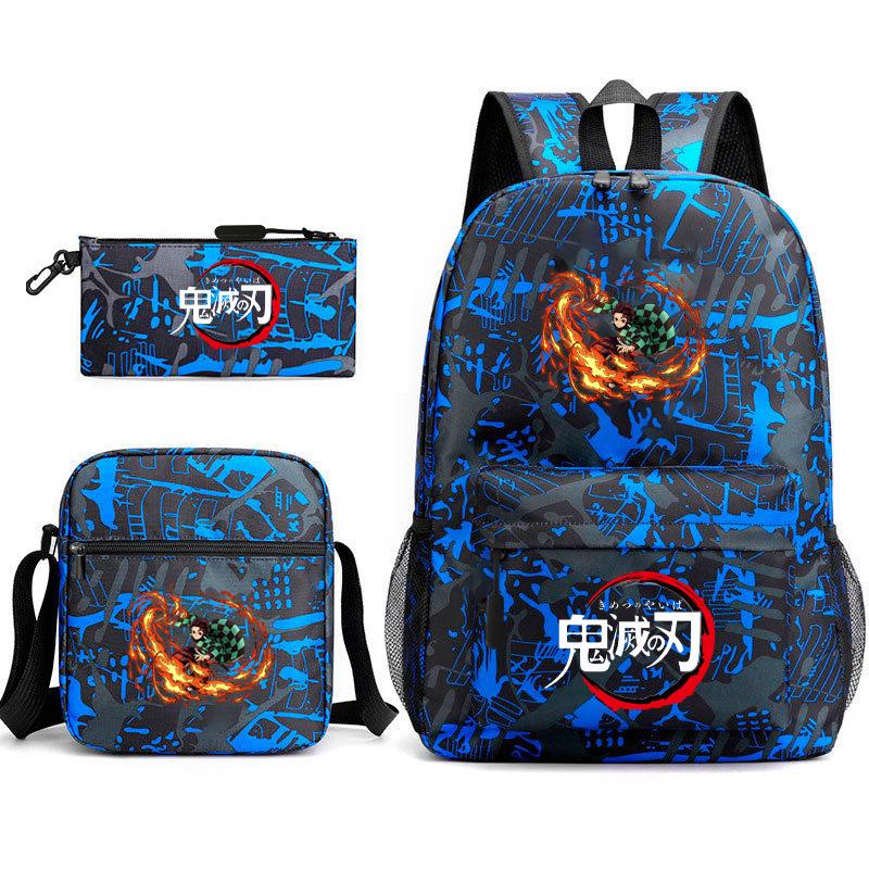 New Schoolbag Animation Three-piece Set Heat Transfer Schoolbag Small Shoulder Pencil Bag Primary and Secondary School Students Backpack