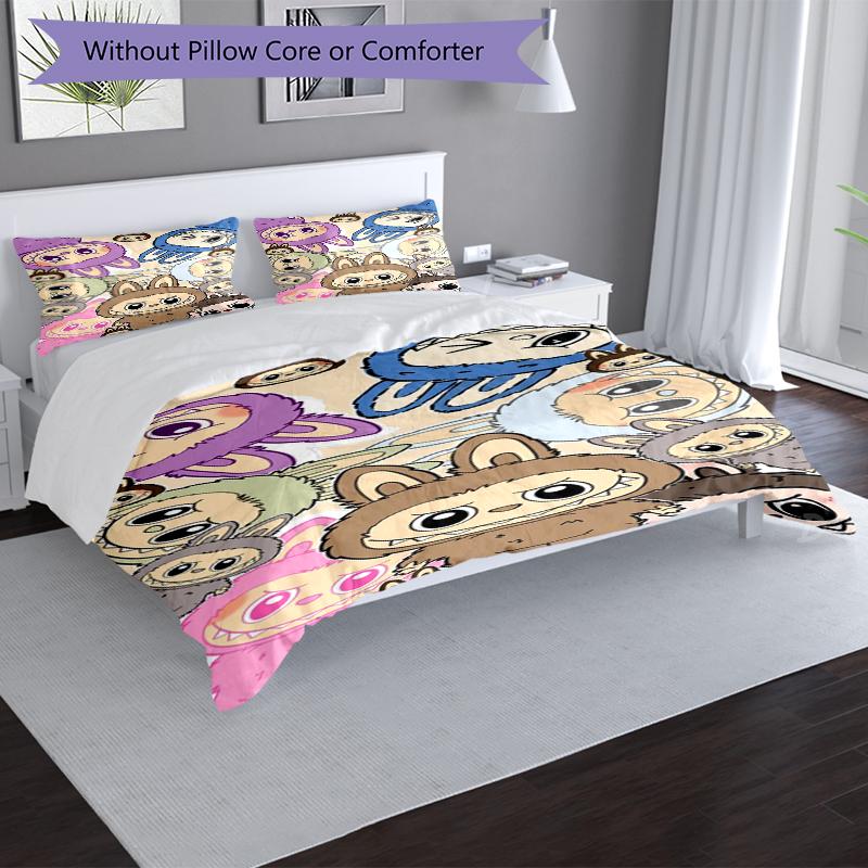 Cute Creatures Design Bed Bedding Set 1 Duvet Cover + 2 Pillowcases Soft Breathable Household Bed Linens
