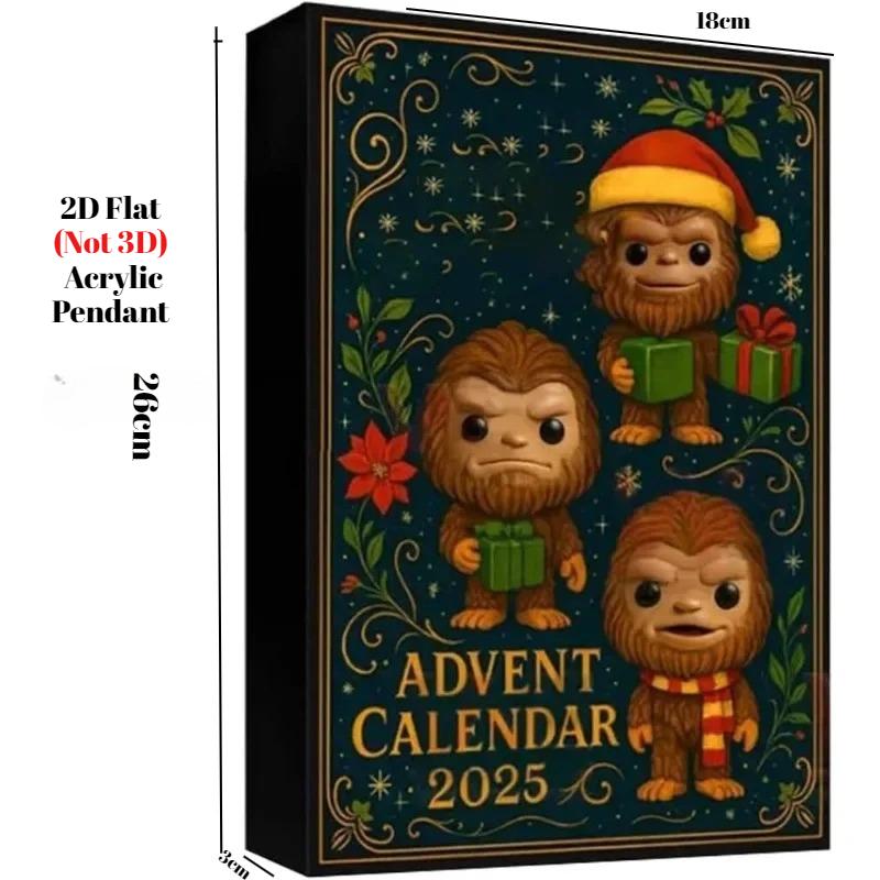 Адвент-календарь Бигфута 2025, 24 дня праздничных плоских акриловых фигурок Бигфута в праздничных шляпах и свитерах, коллекционная коробка для отсчета дней