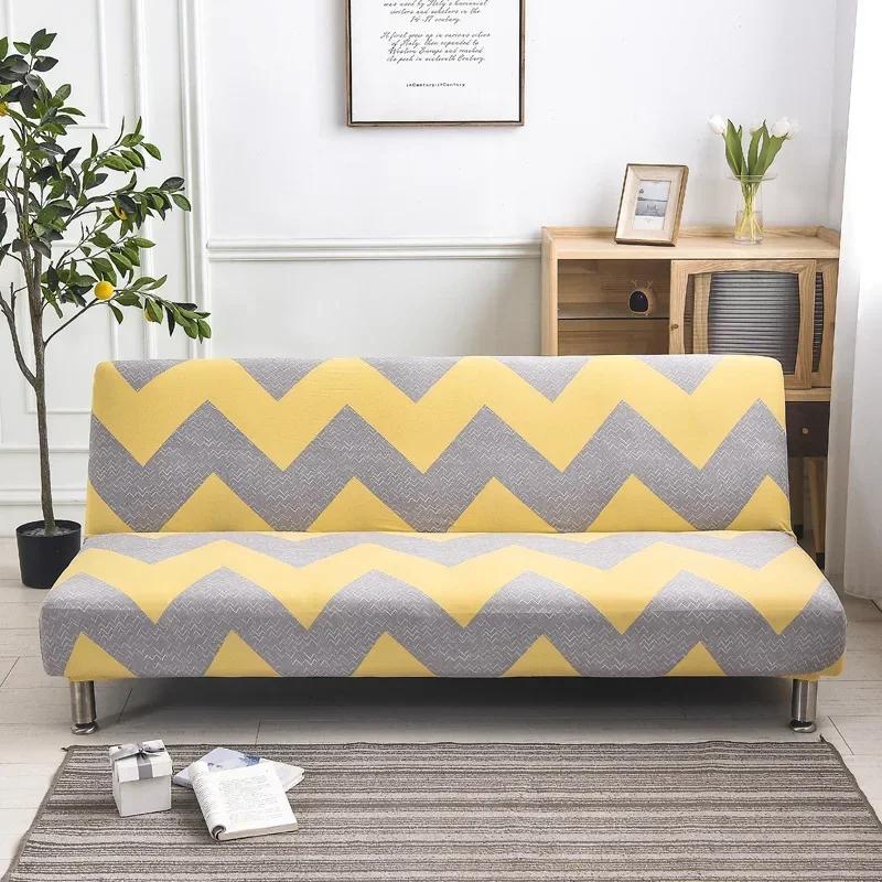 [Stretch Sofa Bed Cover] Spring/Summer Milk Silk Fabric Living Room Armless Folding Sofa Sofa Cover Puf Grande Y Esponjoso