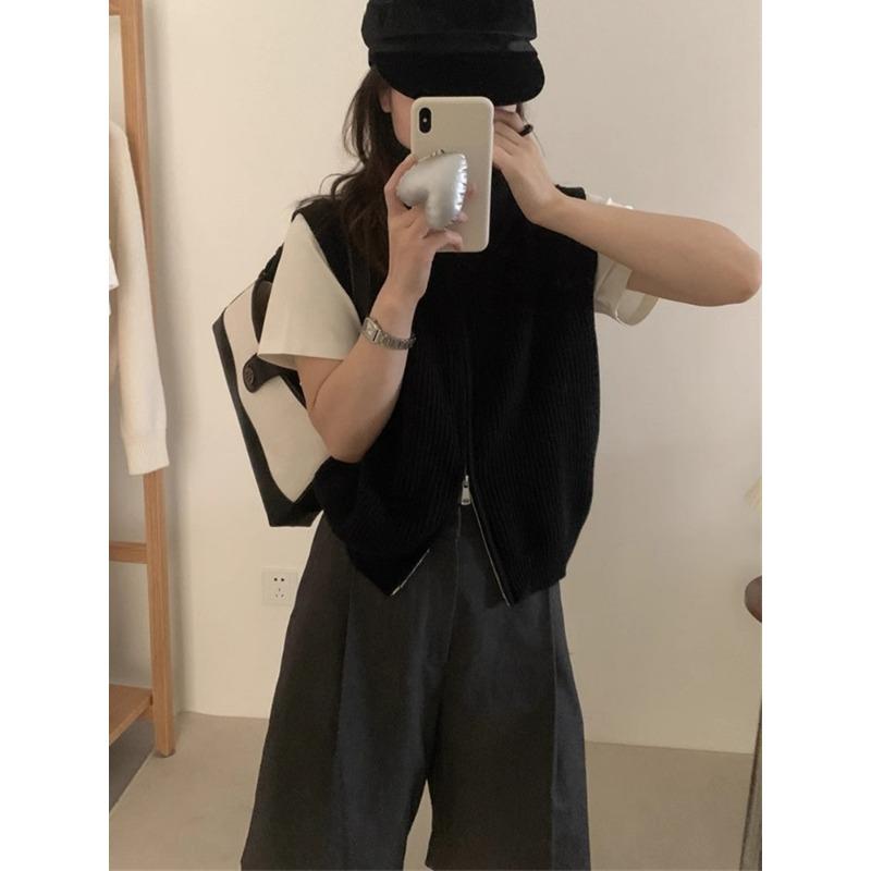 Женский осенне-зимний вязаный кардиган с двойной молнией и лацканами